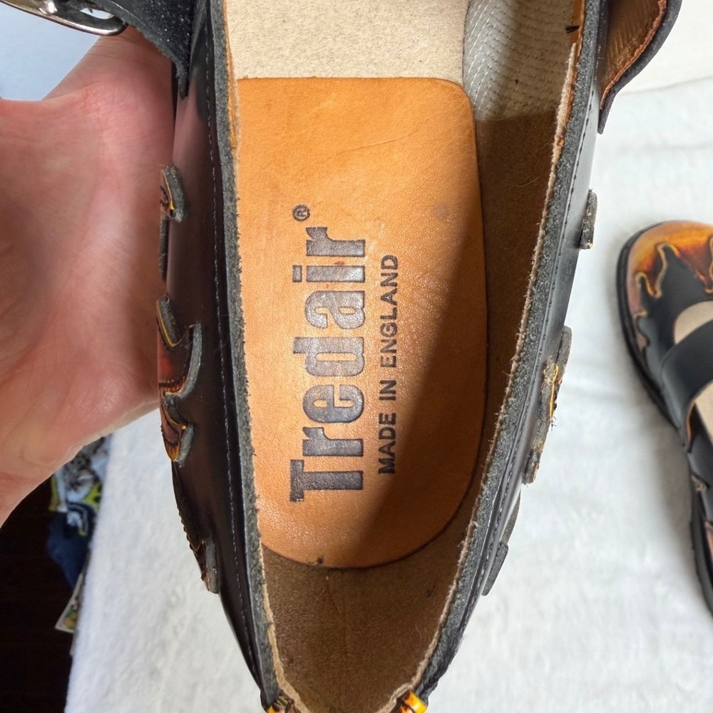 Tredair Mary Jane Flats Size 8 Women Black Flame Leather Alt Grunge Punk England - Picture 10 of 16